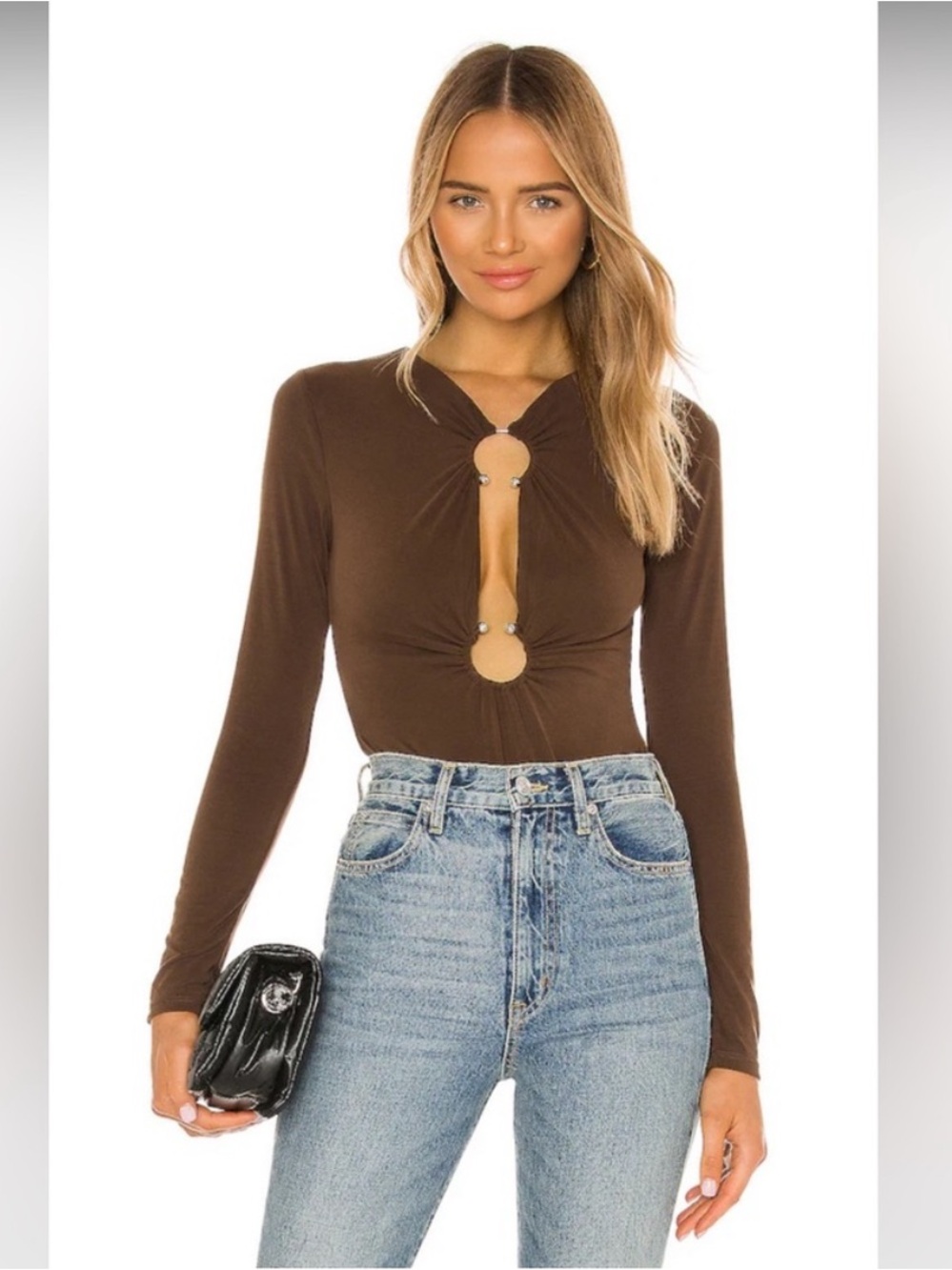 Camila Coelho Brown Long Sleeve Cutout Ring Top